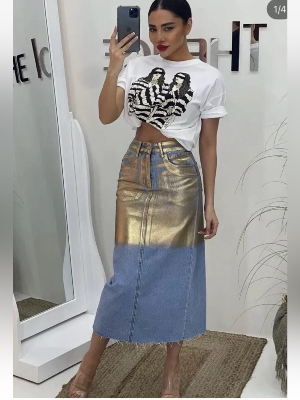 ZARA Z1975 METALLIC DENIM SKIRT